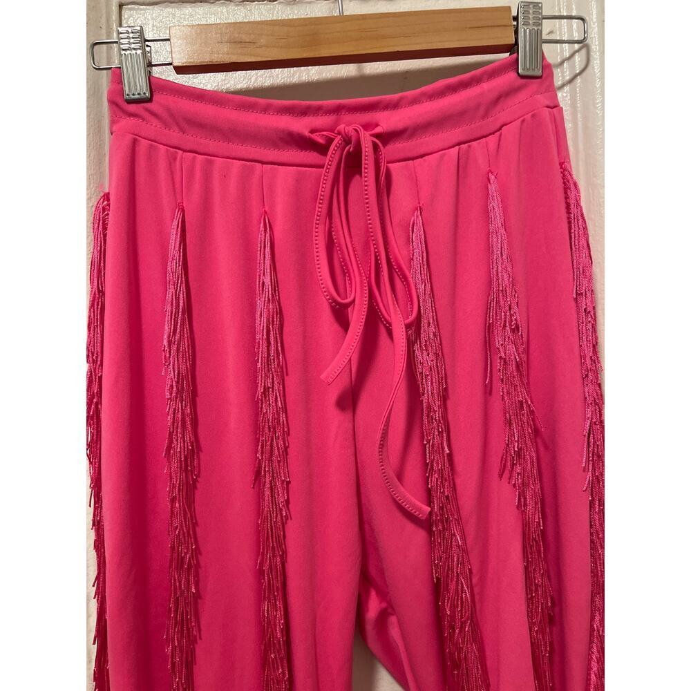 Women's Boho Drawstring Waist Long Fringe Tassel Pants Pink Size S - Picture 6 of 13